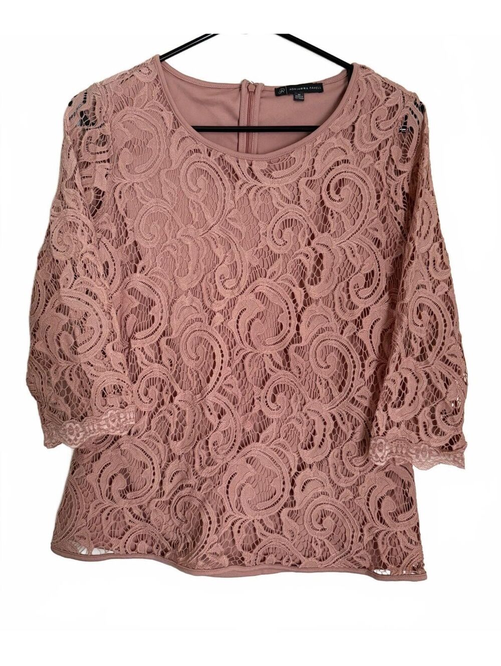 Adrianna Papell Women's Blouse Size Medium Dusty Rose Lace Coquette Cottage